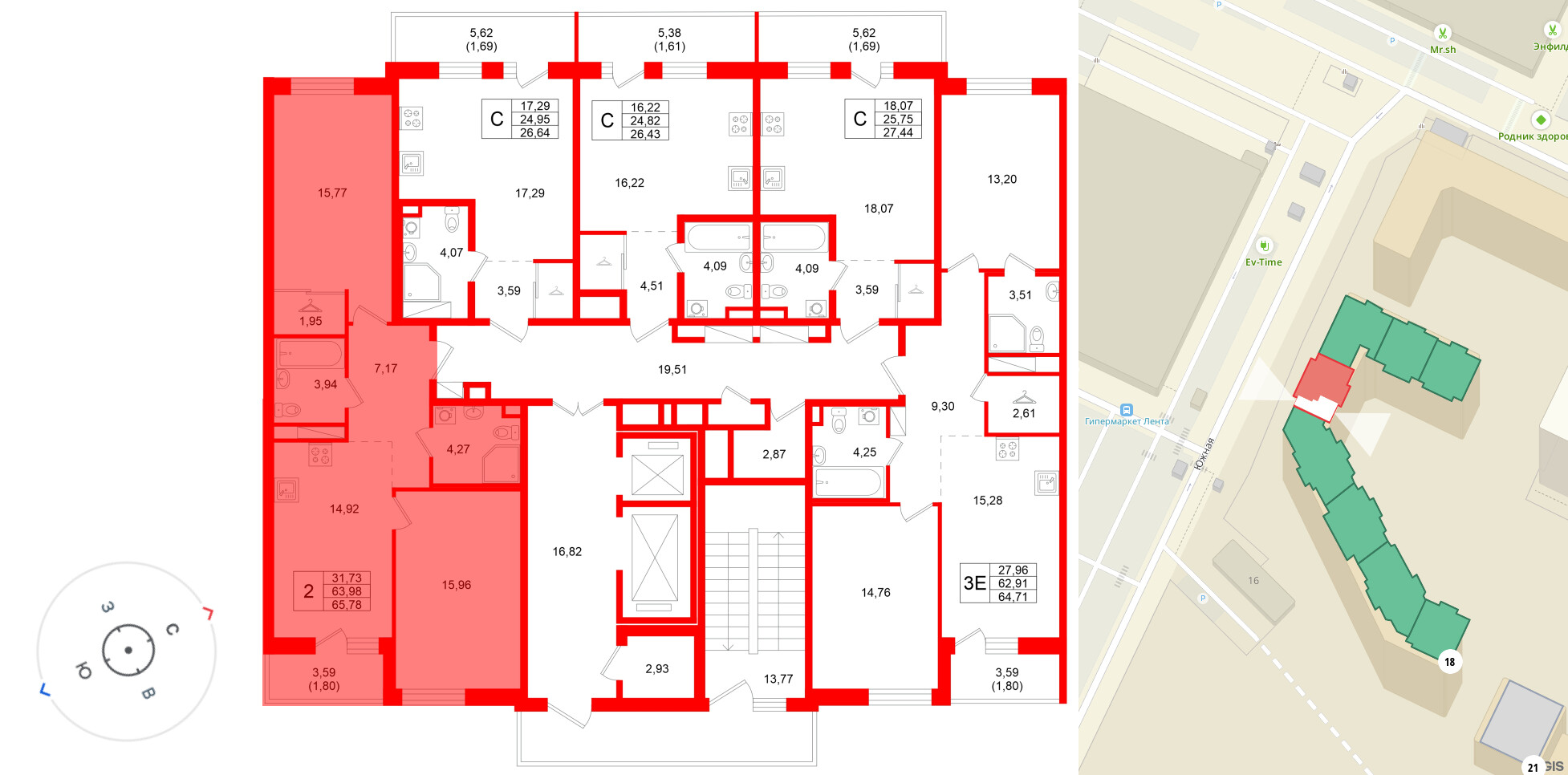 Квартира в ЖК Энфилд, 2 комнатная, 65.78 м², 12 этаж