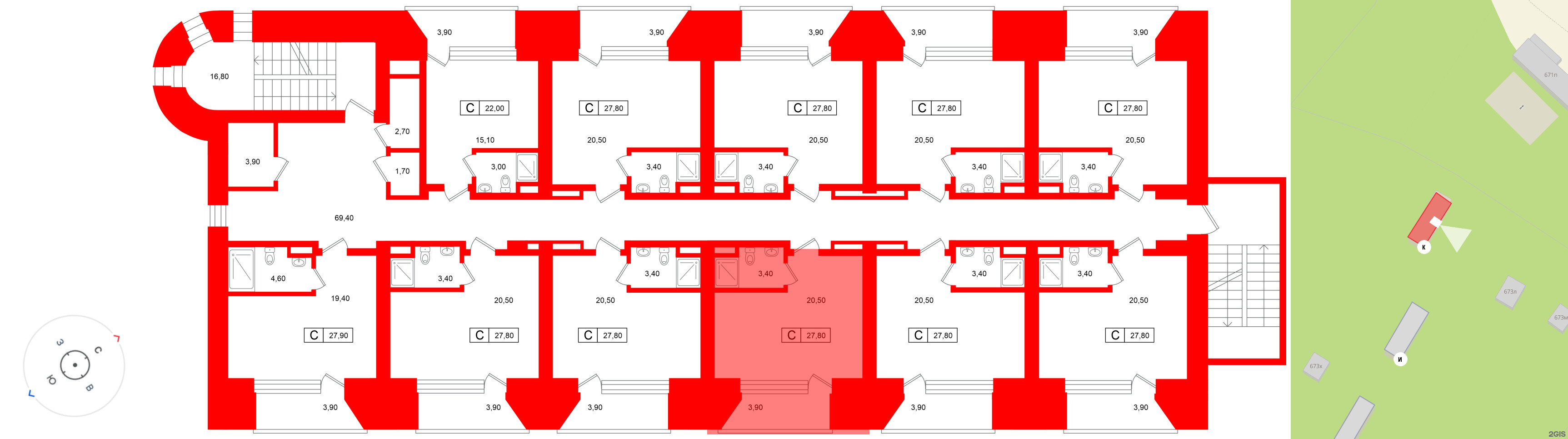 Апартаменты в ЖК «Место-Смолячково», студия, 27.8 м², 3 этаж
