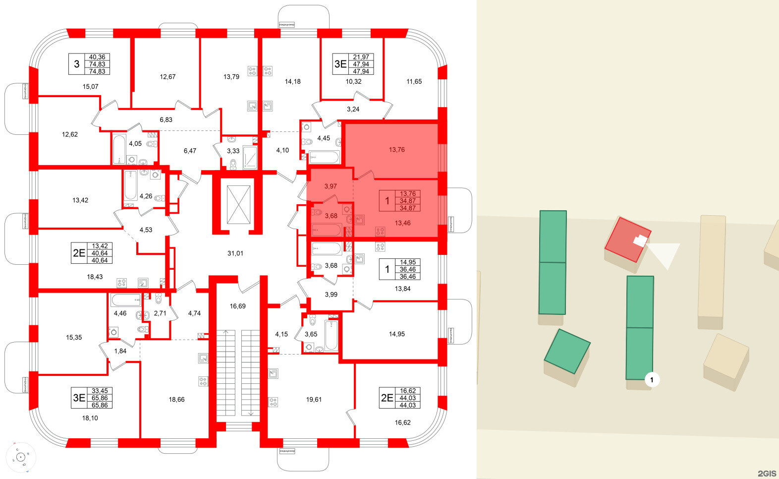 Квартира в ЖК Всевгород, 1 комнатная, 34.87 м², 3 этаж