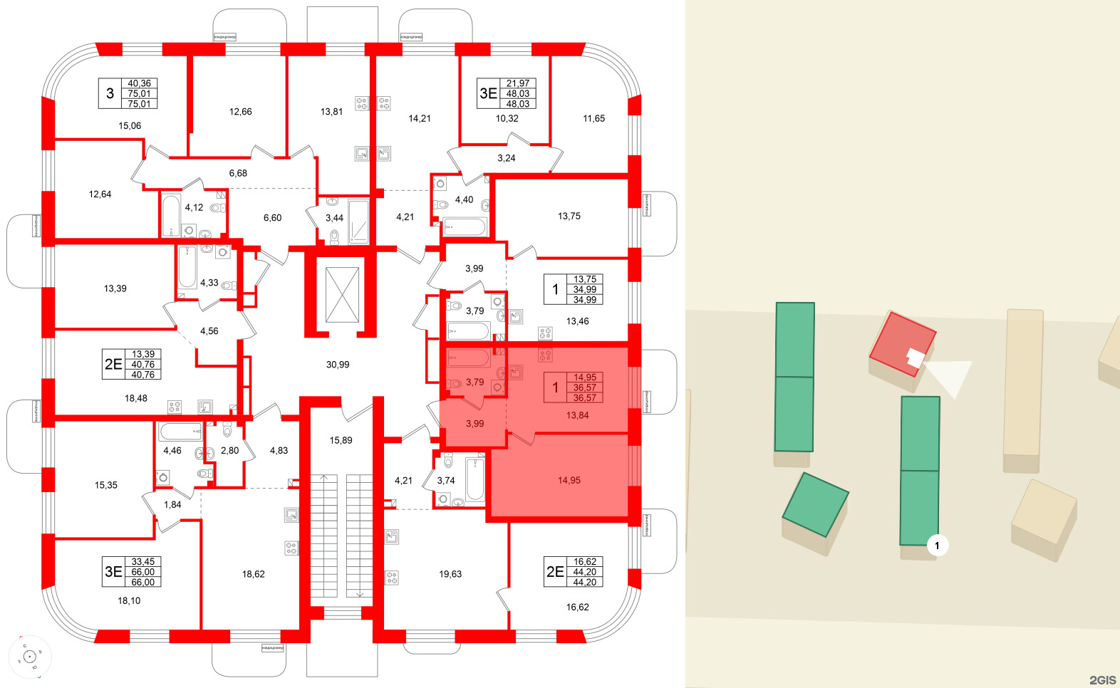 Квартира в ЖК Всевгород, 1 комнатная, 36.57 м², 2 этаж