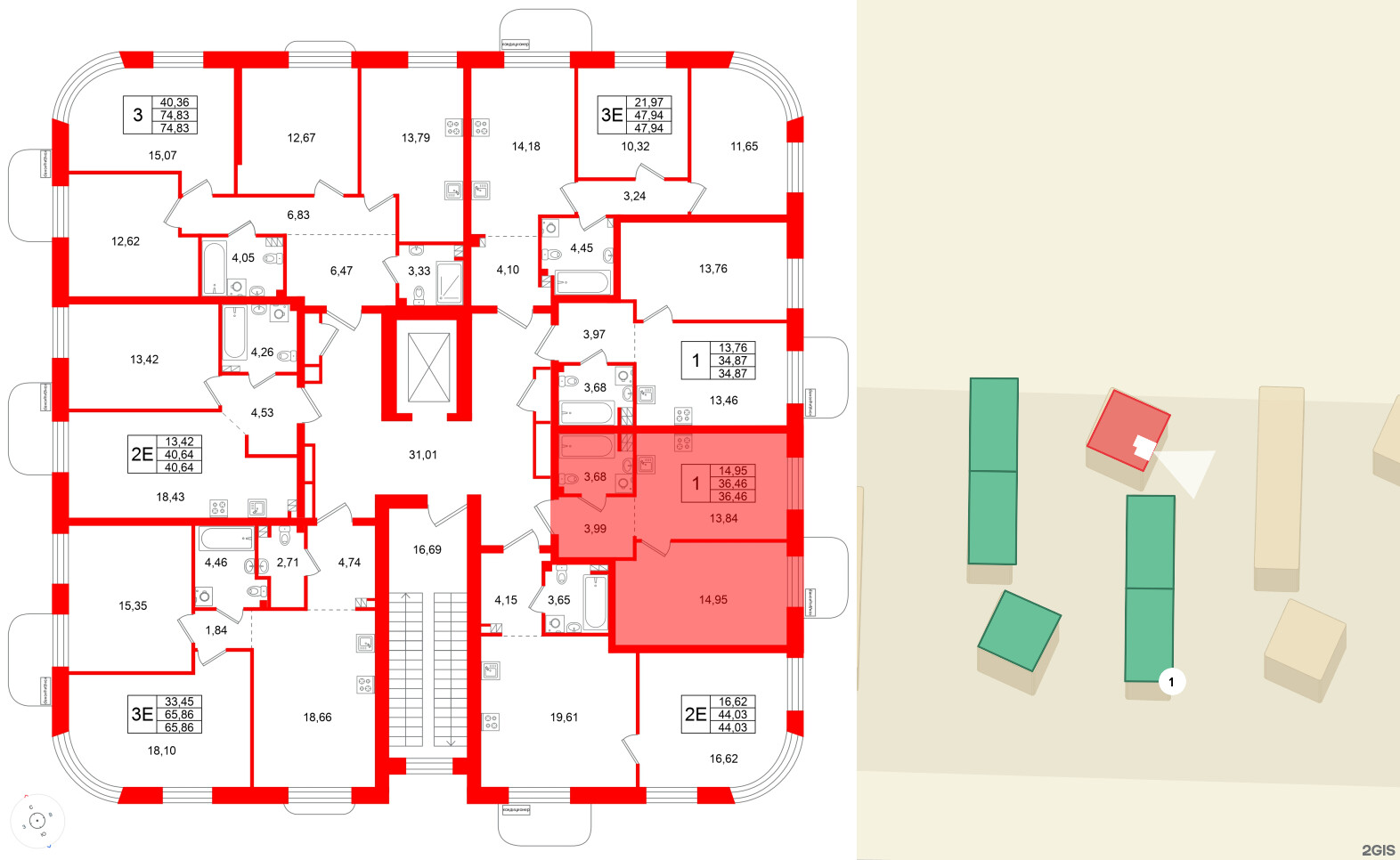 Квартира в ЖК Всевгород, 1 комнатная, 36.46 м², 3 этаж
