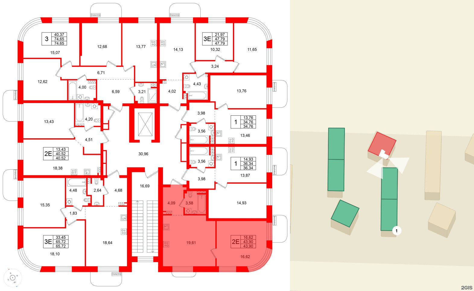 Квартира в ЖК Всевгород, 1 комнатная, 43.9 м², 4 этаж