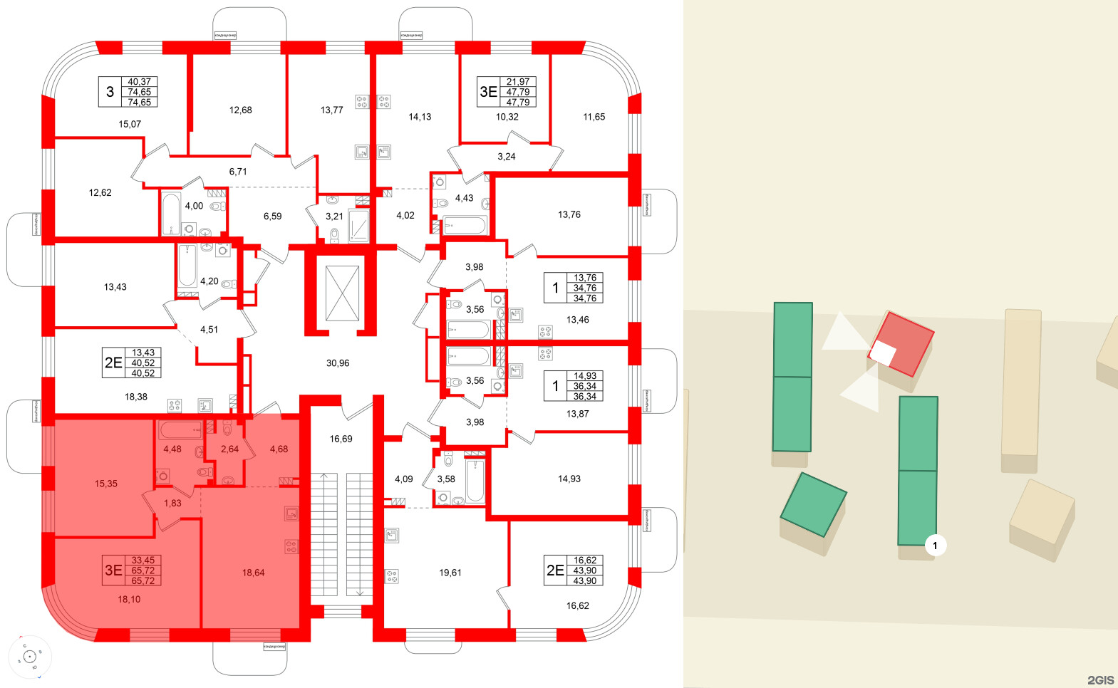 Квартира в ЖК Всевгород, 2 комнатная, 65.72 м², 4 этаж