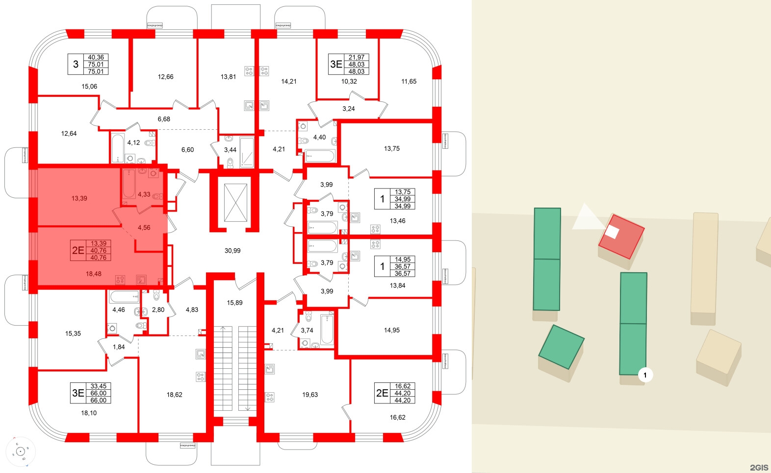 Квартира в ЖК Всевгород, 1 комнатная, 40.76 м², 2 этаж
