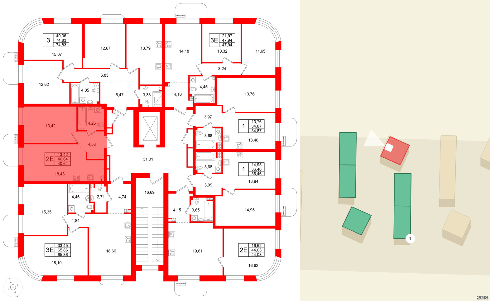 Квартира в ЖК Всевгород, 1 комнатная, 40.64 м², 3 этаж