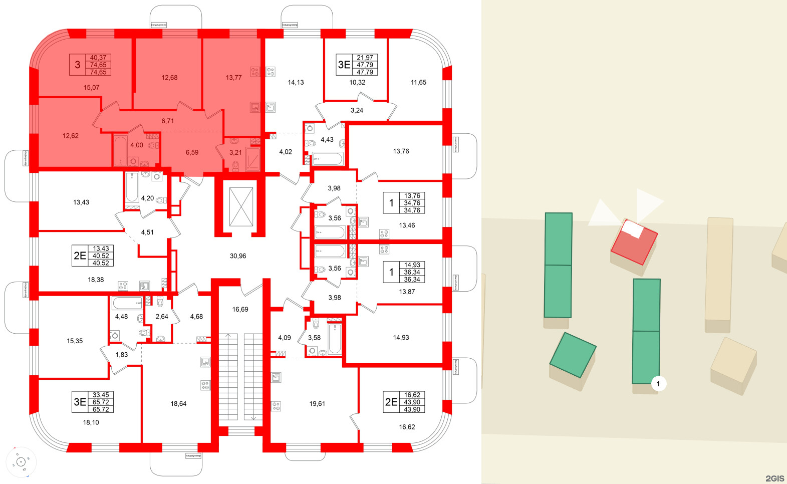 Квартира в ЖК Всевгород, 3 комнатная, 74.65 м², 4 этаж