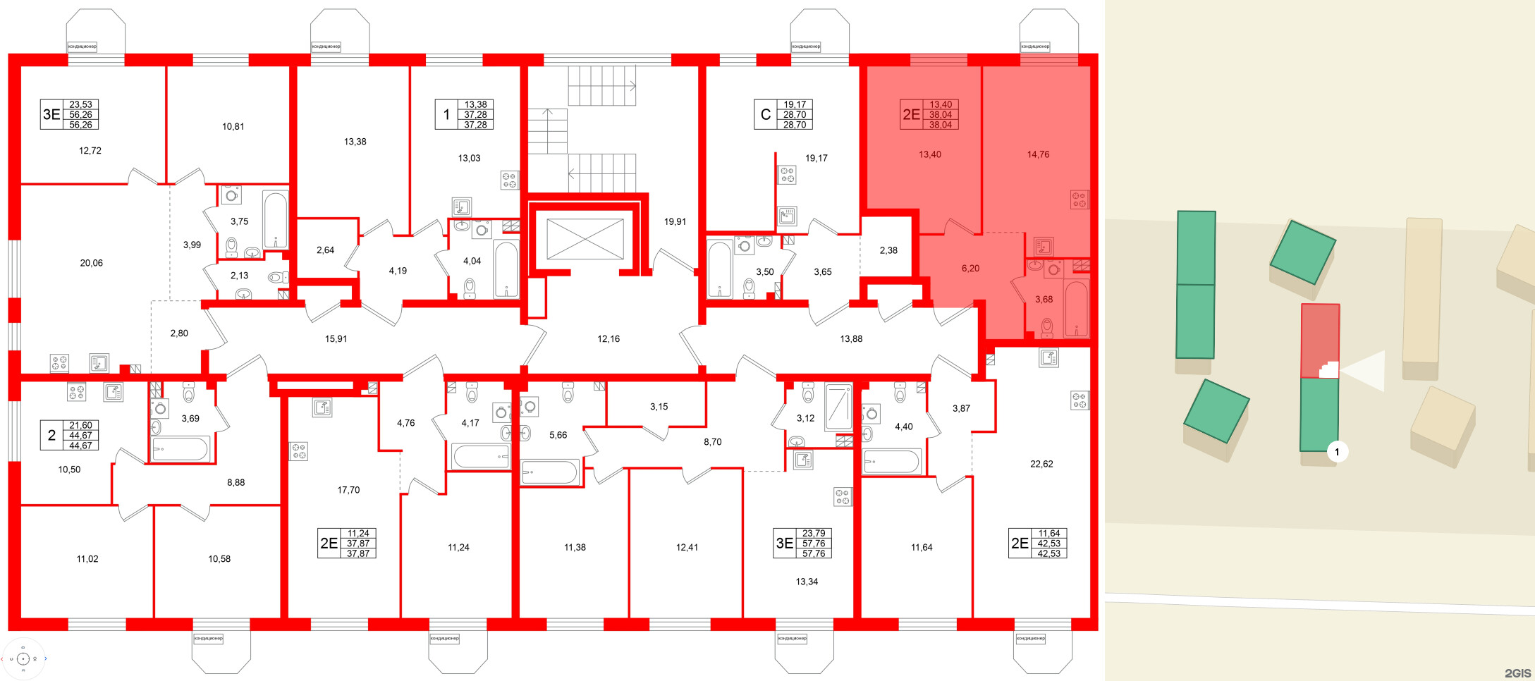 Квартира в ЖК Всевгород, 1 комнатная, 38.04 м², 3 этаж