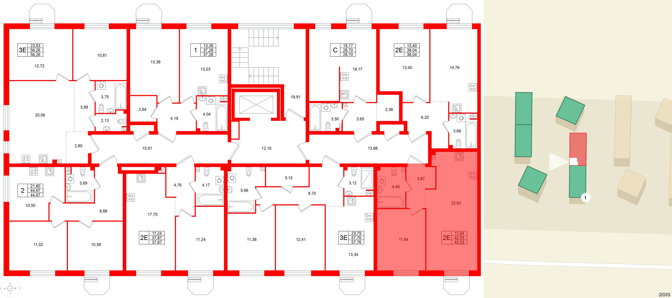 Квартира в ЖК Всевгород, 1 комнатная, 42.53 м², 3 этаж