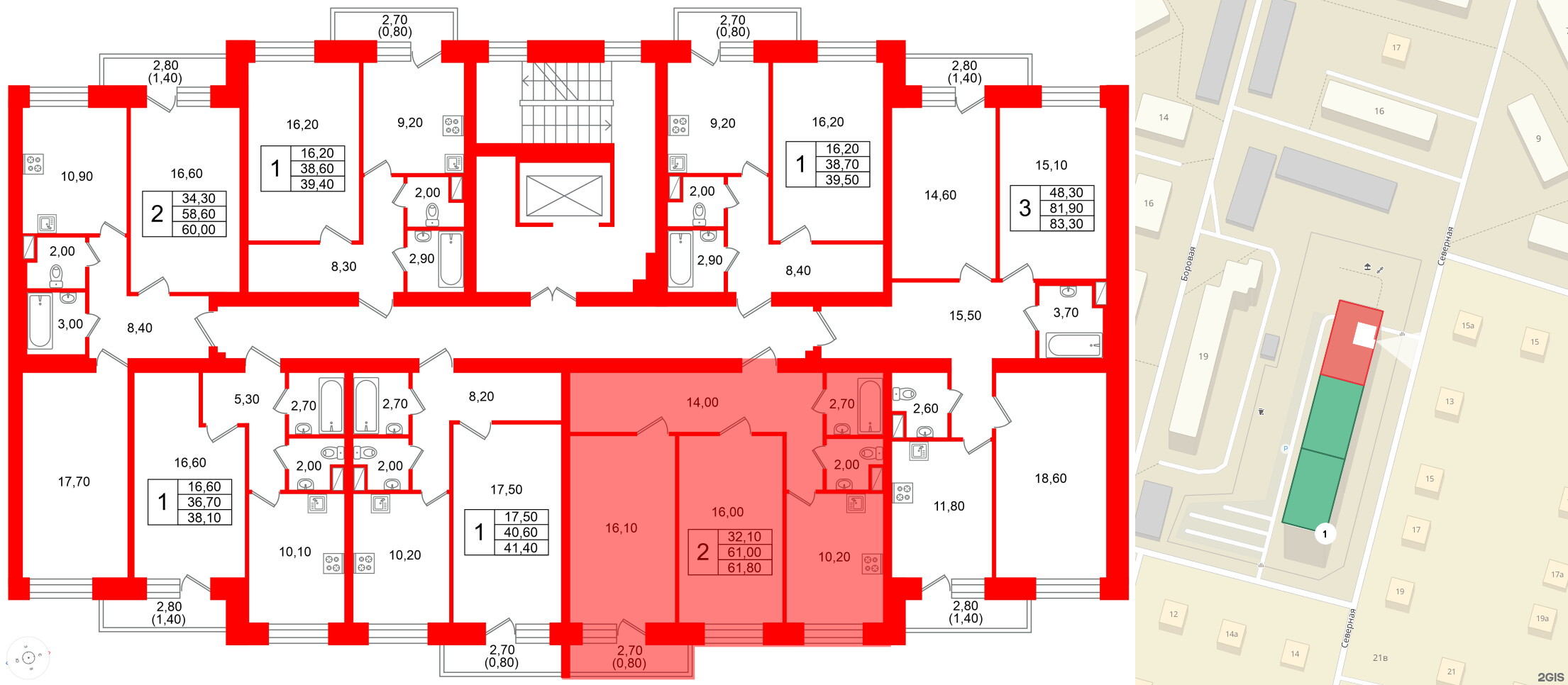 Квартира в ЖК Новый мир, 2 комнатная, 61.5 м², 6 этаж