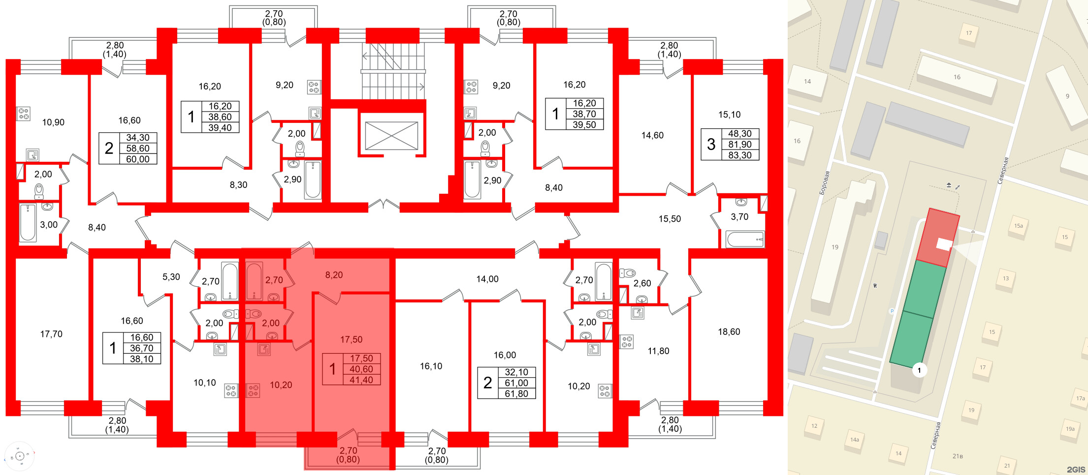 Квартира в ЖК Новый мир, 1 комнатная, 40.8 м², 2 этаж