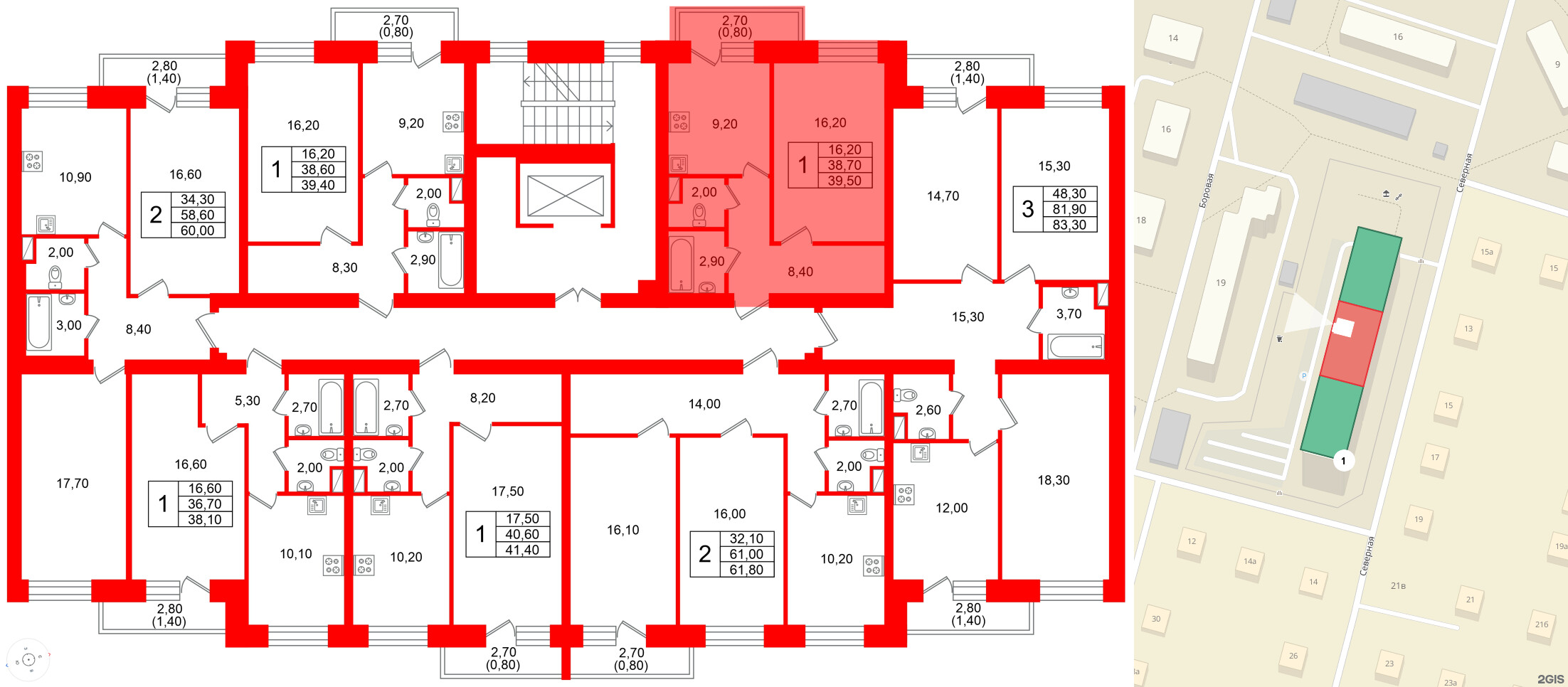 Квартира в ЖК Новый мир, 1 комнатная, 38.6 м², 2 этаж