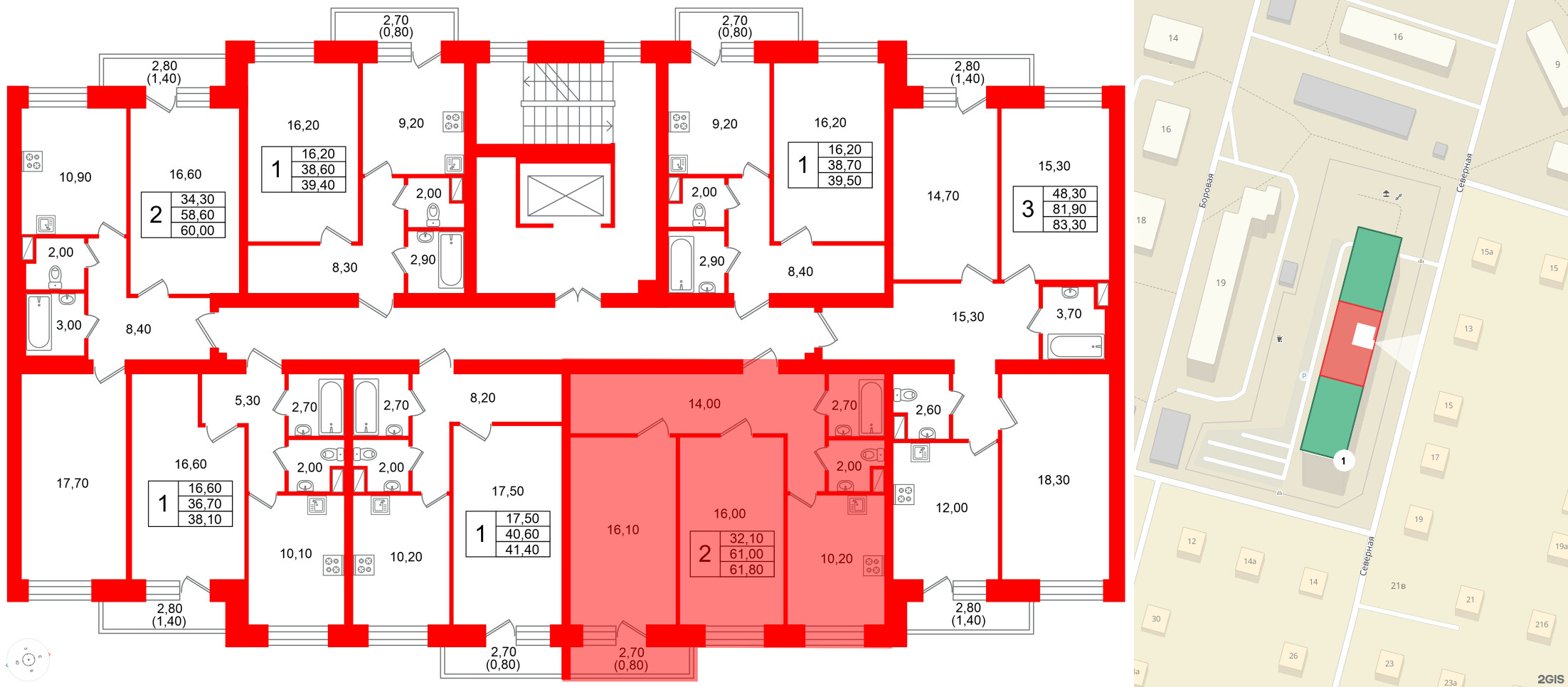Квартира в ЖК Новый мир, 2 комнатная, 61.4 м², 4 этаж