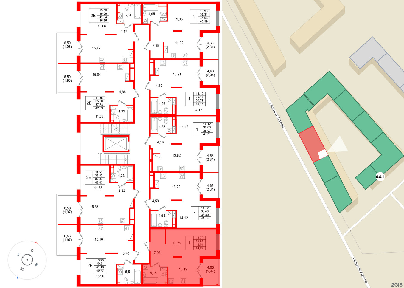 Квартира в ЖК Образцовый квартал, 1 комнатная, 42.51 м², 4 этаж