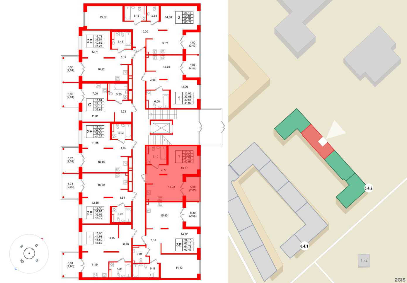 Квартира в ЖК Образцовый квартал, 1 комнатная, 41.22 м², 1 этаж