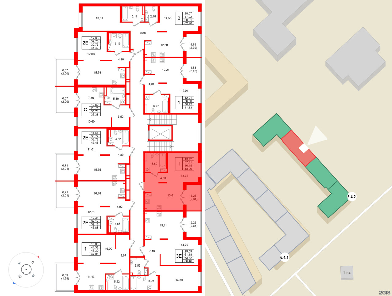Квартира в ЖК Образцовый квартал, 1 комнатная, 40.45 м², 4 этаж
