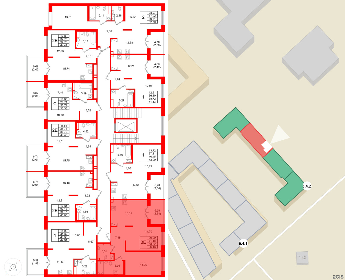 Квартира в ЖК Образцовый квартал, 2 комнатная, 63.82 м², 4 этаж