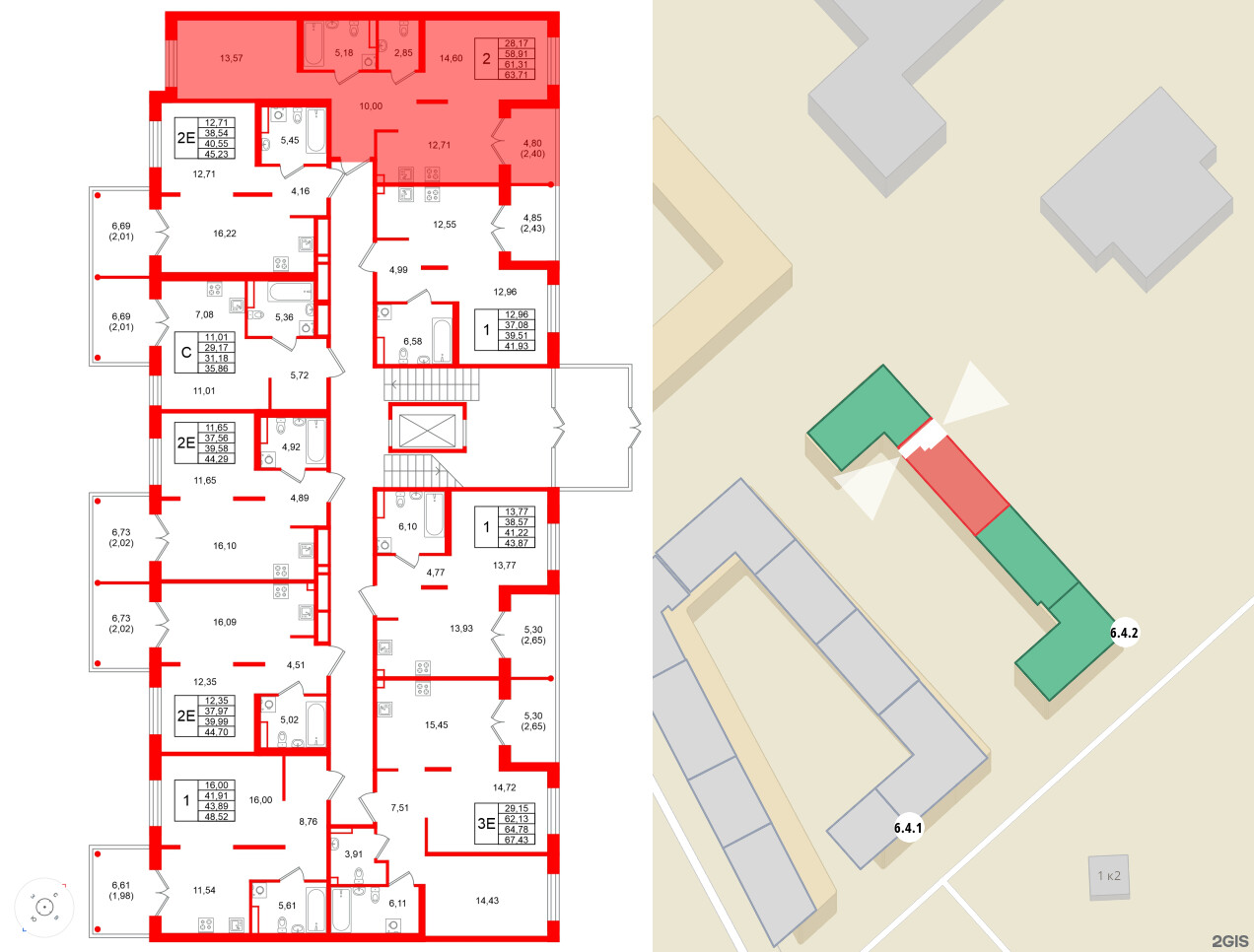 Квартира в ЖК Образцовый квартал, 2 комнатная, 61.31 м², 1 этаж
