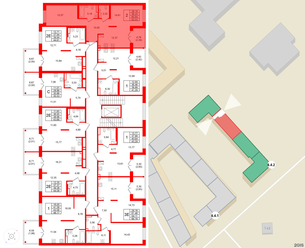 Квартира в ЖК Образцовый квартал, 2 комнатная, 60.64 м², 2 этаж