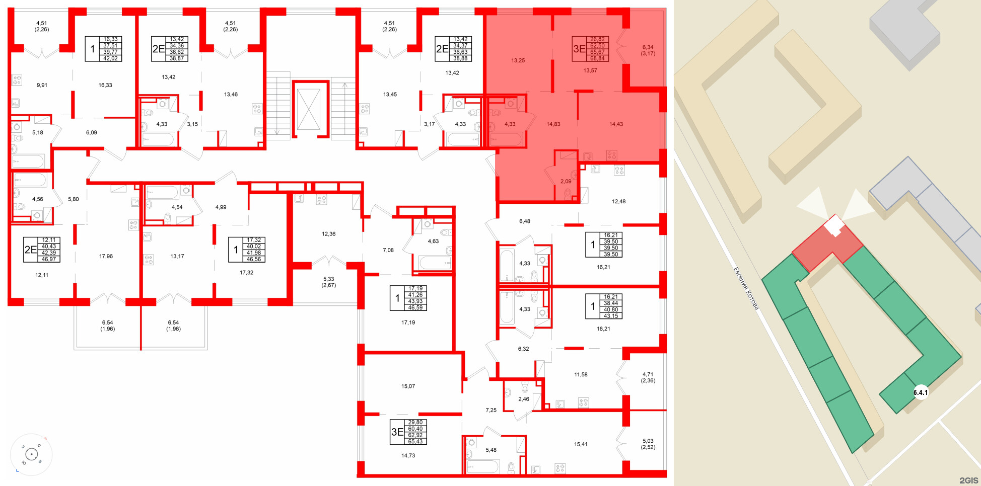 Квартира в ЖК Образцовый квартал, 2 комнатная, 65.67 м², 4 этаж