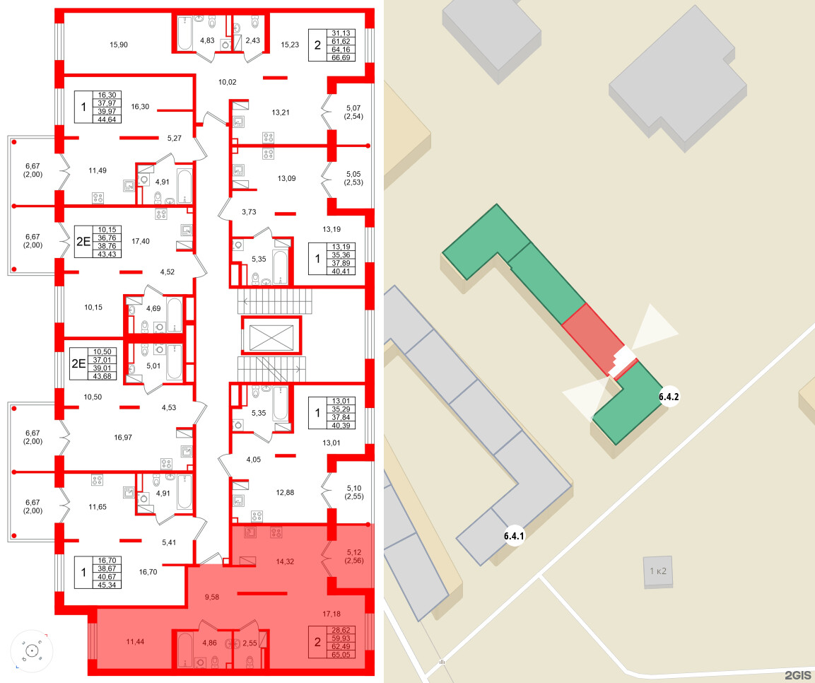 Квартира в ЖК Образцовый квартал, 2 комнатная, 62.49 м², 2 этаж