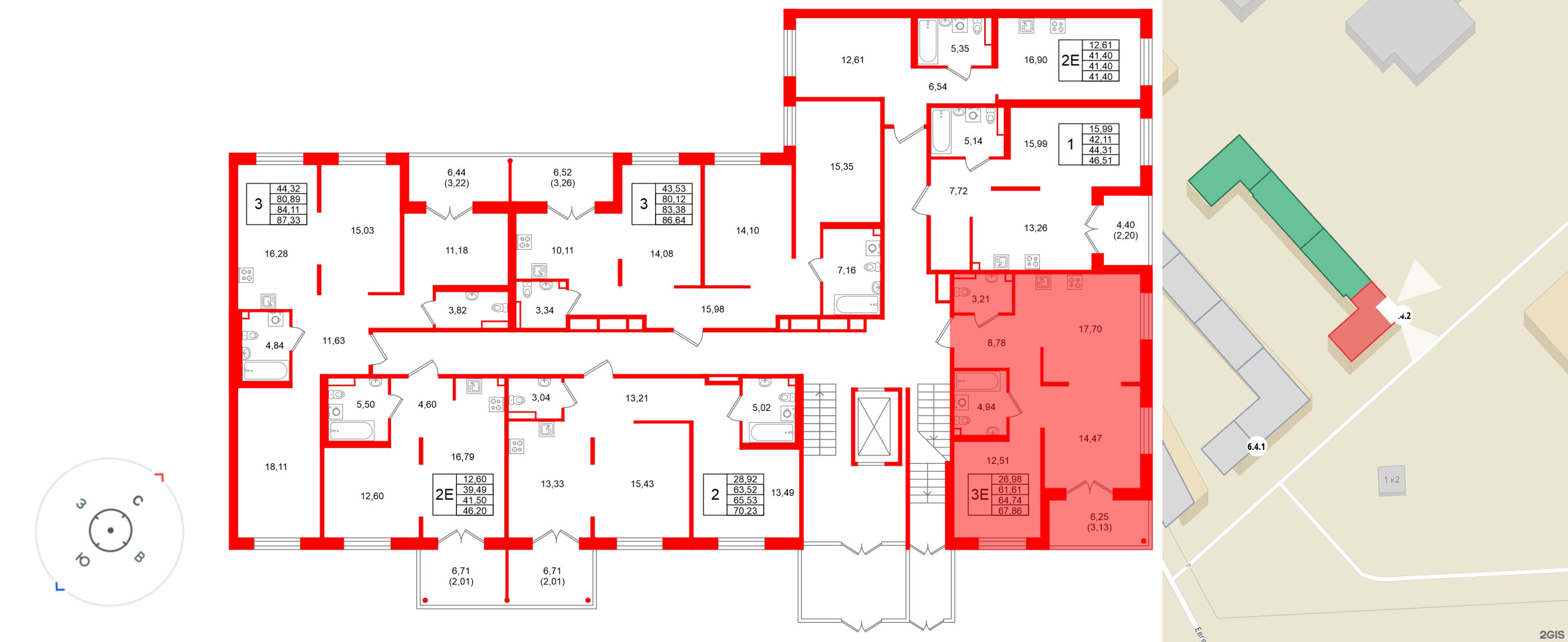 Квартира в ЖК Образцовый квартал, 2 комнатная, 64.74 м², 1 этаж
