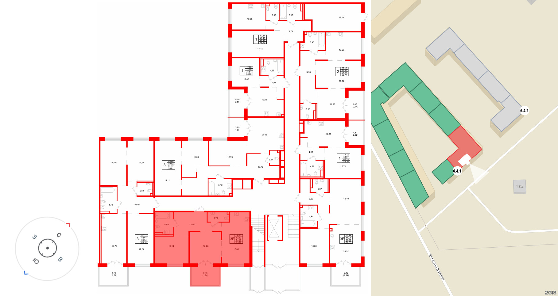 Квартира в ЖК Образцовый квартал, 2 комнатная, 64.76 м², 1 этаж
