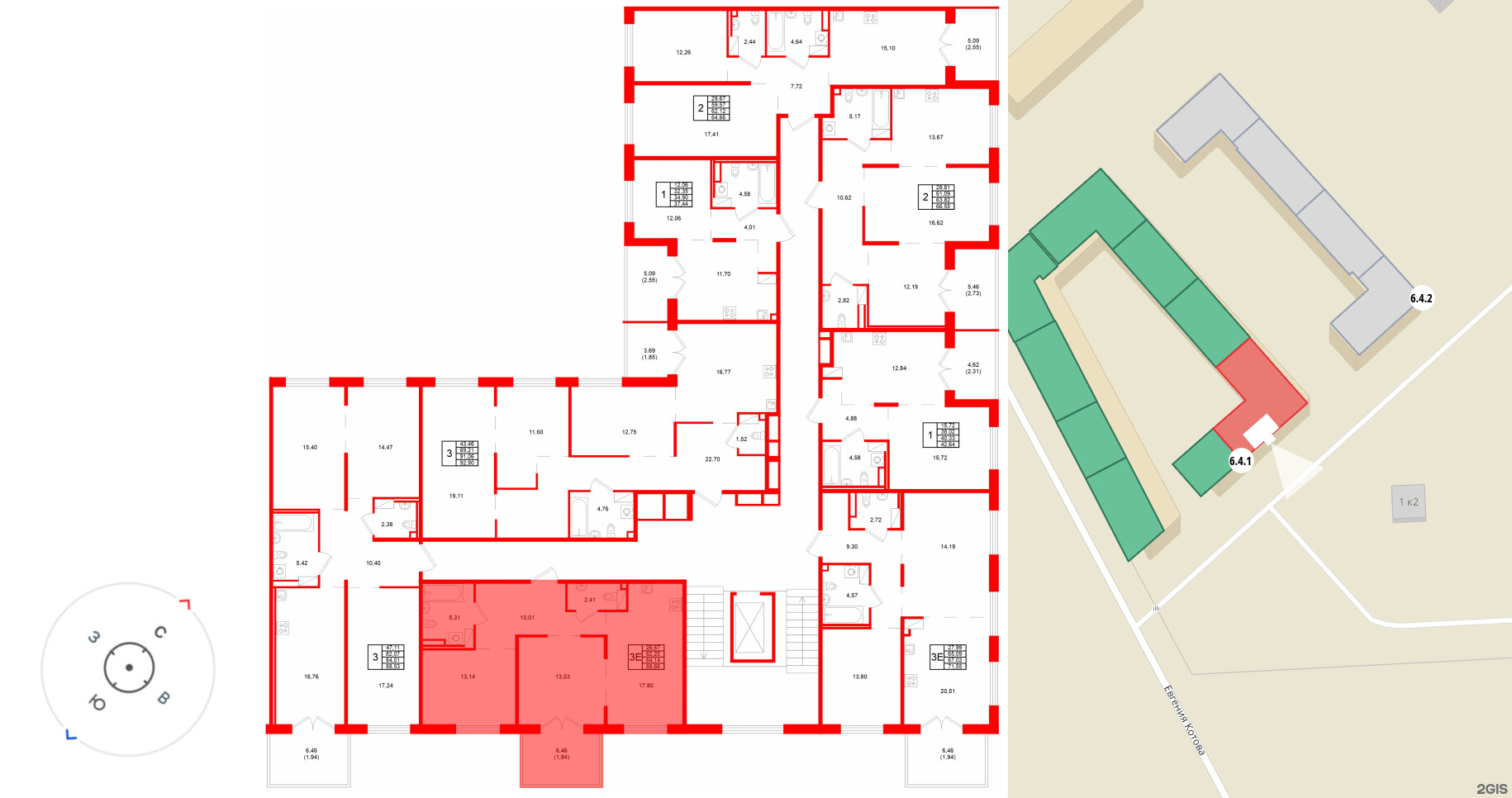 Квартира в ЖК Образцовый квартал, 2 комнатная, 64.14 м², 2 этаж