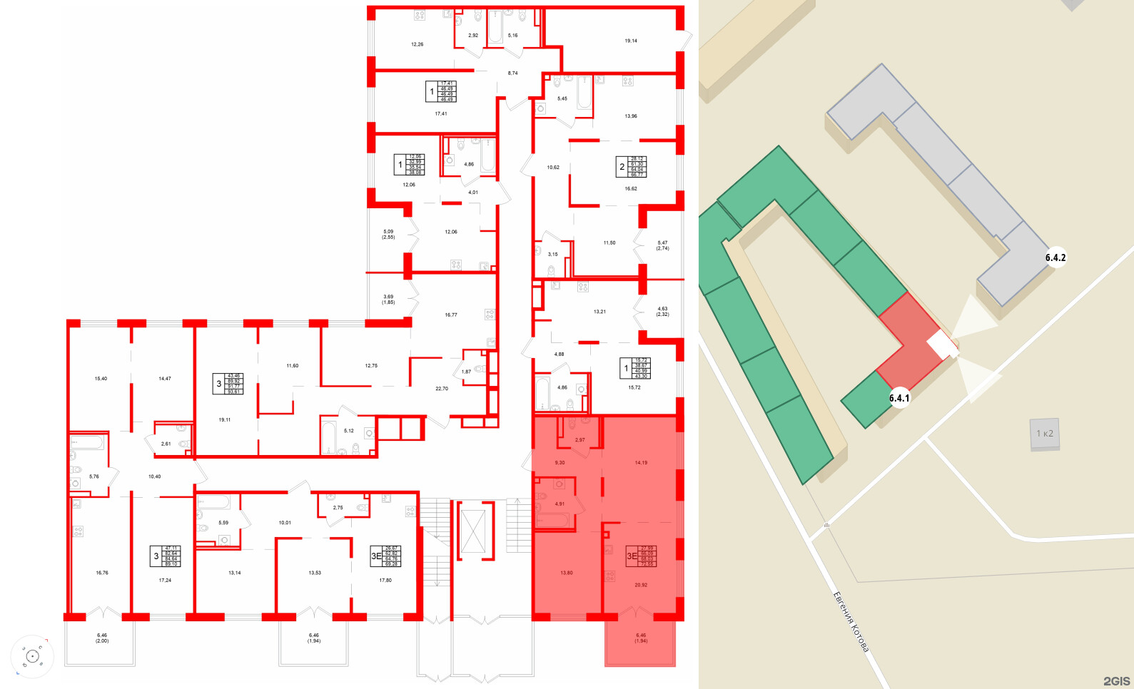 Квартира в ЖК Образцовый квартал, 2 комнатная, 68.03 м², 1 этаж