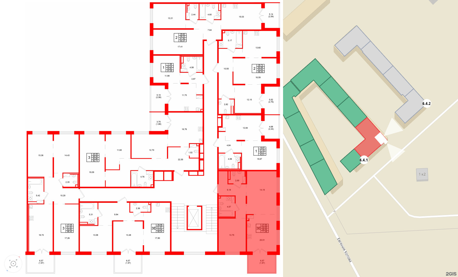 Квартира в ЖК Образцовый квартал, 2 комнатная, 66.86 м², 4 этаж