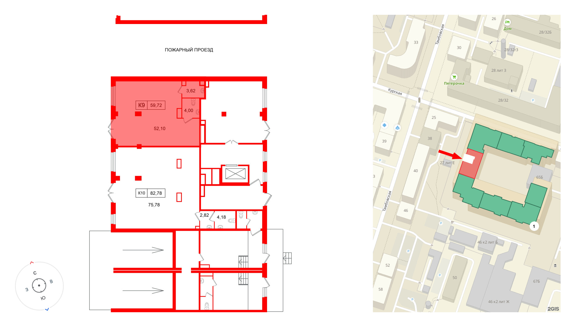 Помещение в ЖК Дом на Курской, 59.72 м², 1 этаж