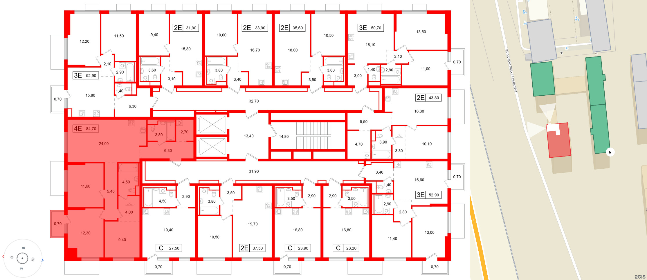 Квартира в ЖК Витебский парк, 3 комнатная, 84.7 м², 11 этаж