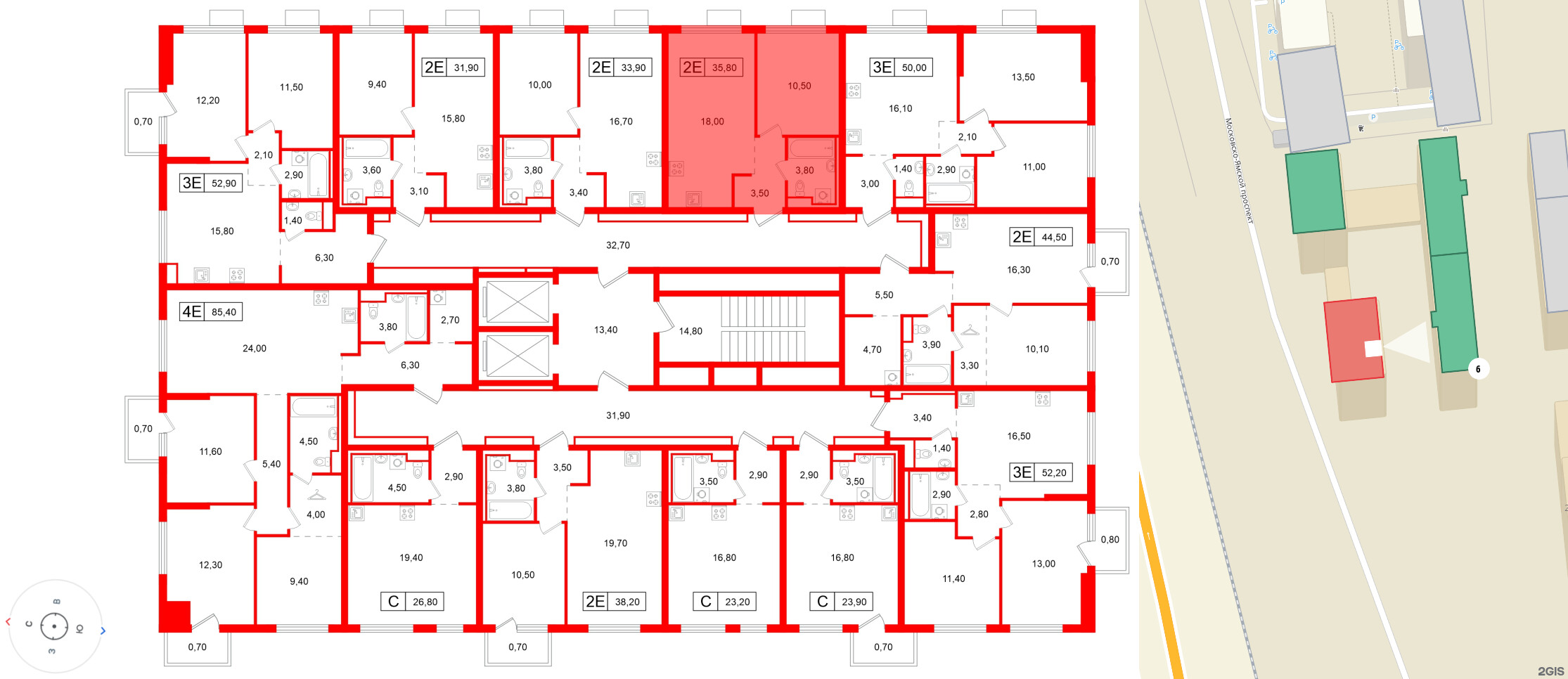 Квартира в ЖК Витебский парк, 1 комнатная, 35.8 м², 5 этаж