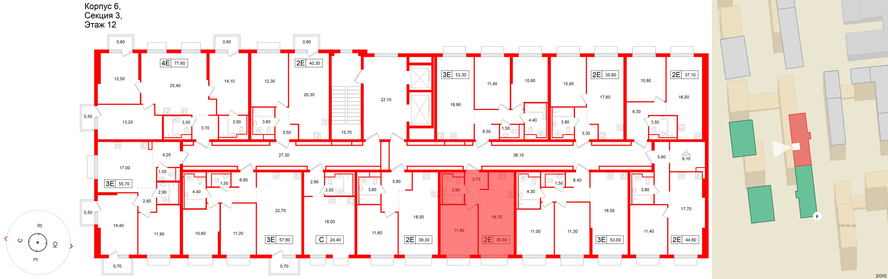 Квартира в ЖК Витебский парк, 1 комнатная, 35.6 м², 12 этаж