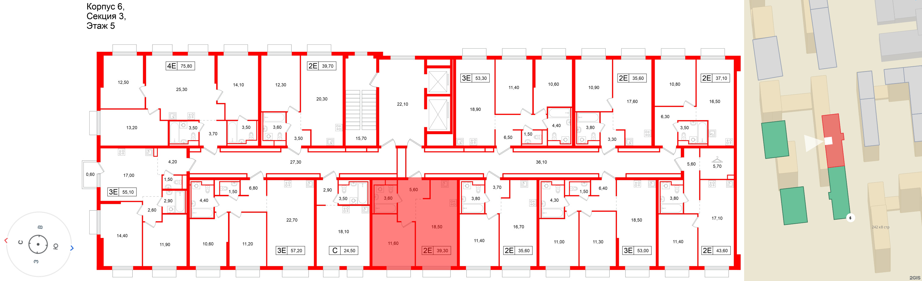 Квартира в ЖК Витебский парк, 1 комнатная, 39.3 м², 5 этаж