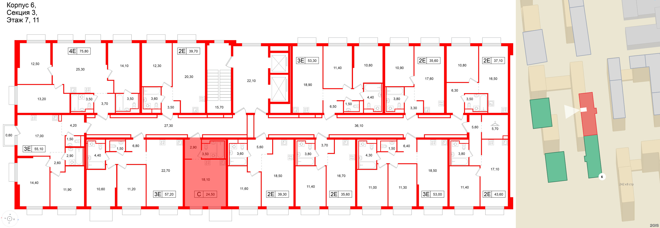 Квартира в ЖК Витебский парк, студия, 24.5 м², 11 этаж