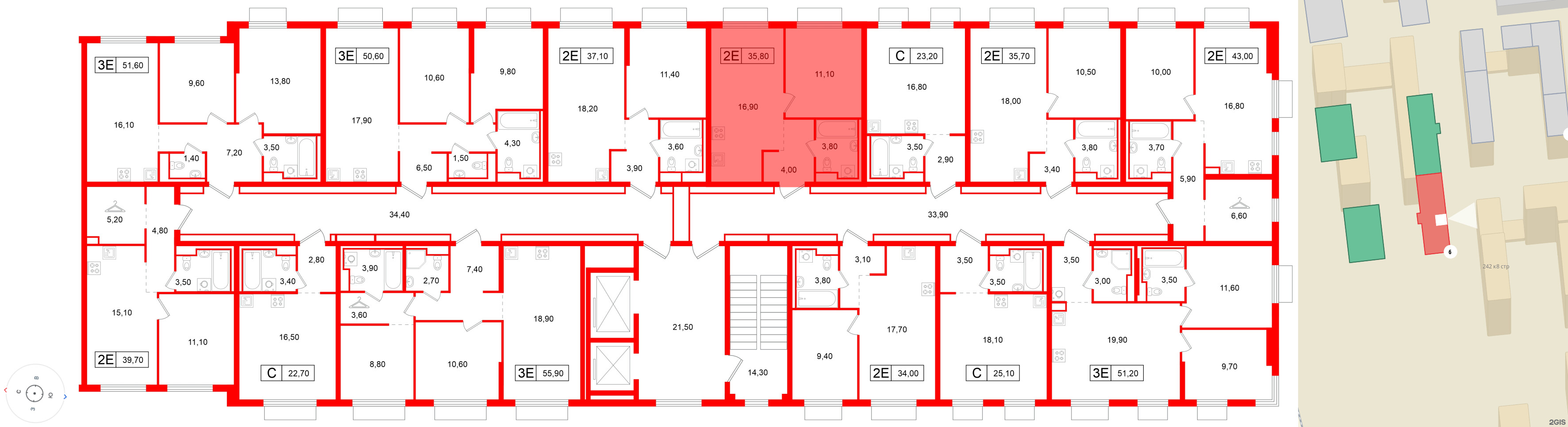 Квартира в ЖК Витебский парк, 1 комнатная, 35.8 м², 3 этаж