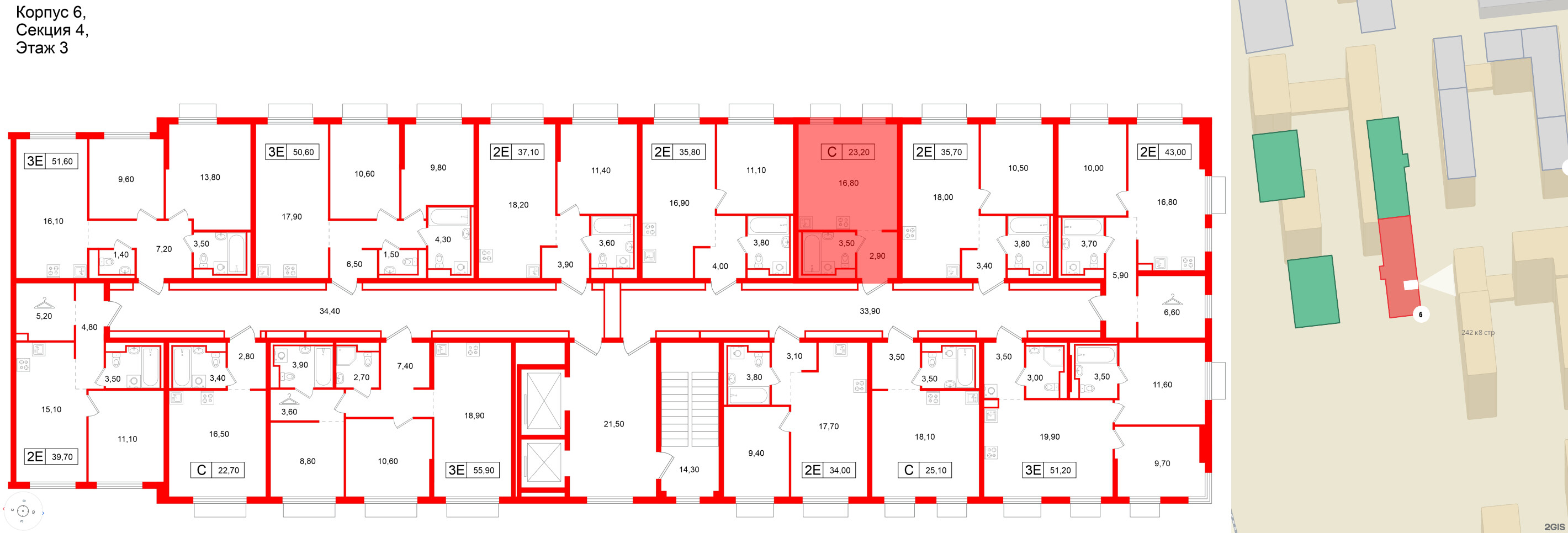 Квартира в ЖК Витебский парк, студия, 23.2 м², 3 этаж