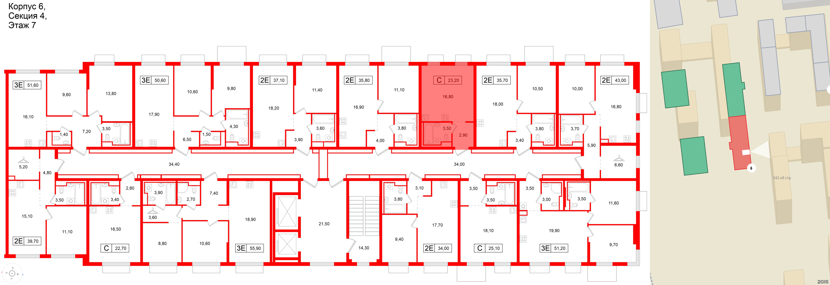 Квартира в ЖК Витебский парк, студия, 23.2 м², 7 этаж
