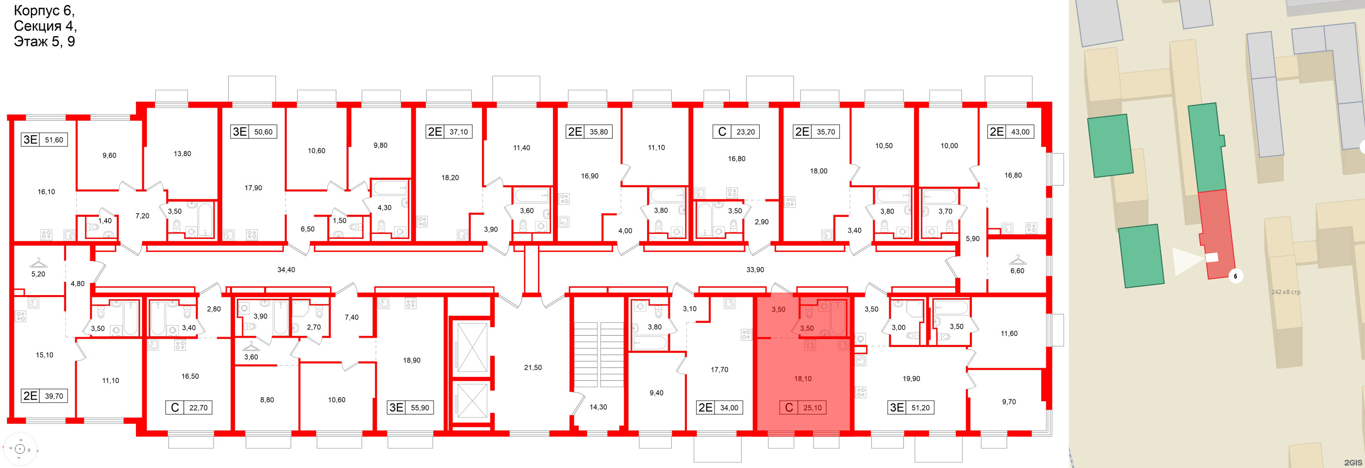 Квартира в ЖК Витебский парк, студия, 25.1 м², 5 этаж