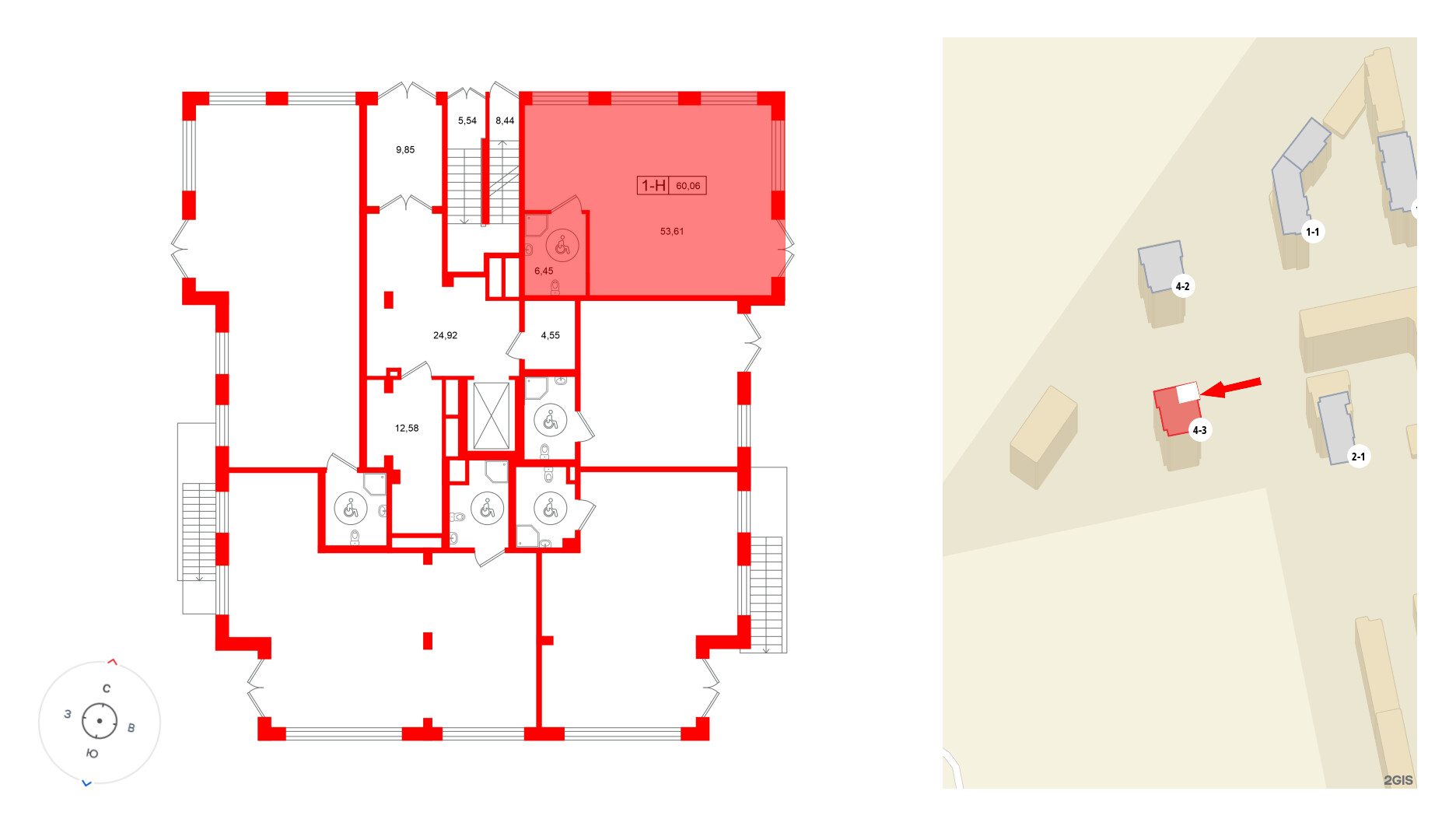 Помещение в ЖК Город спутник Южный., 60.06 м², 1 этаж