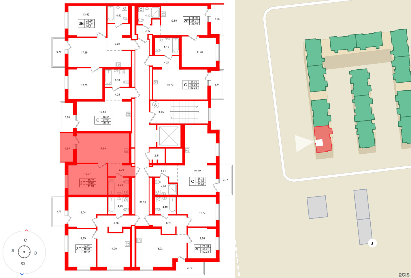 Квартира в ЖК «Брусника в Новоселье», 1 комнатная, 41.01 м², 5 этаж