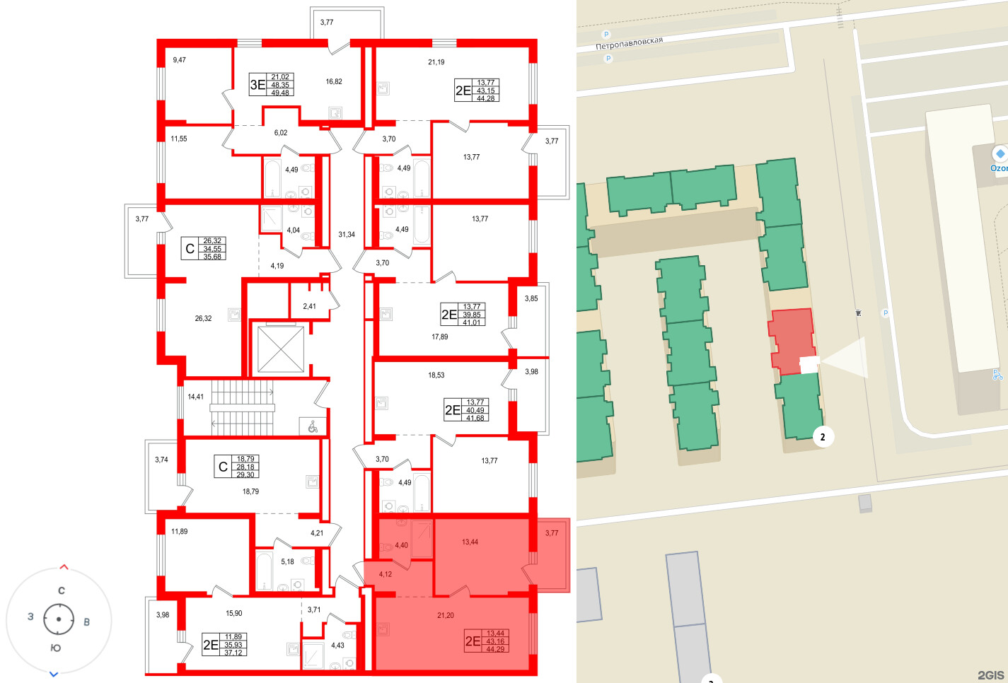 Квартира в ЖК «Брусника в Новоселье», 1 комнатная, 44.29 м², 6 этаж
