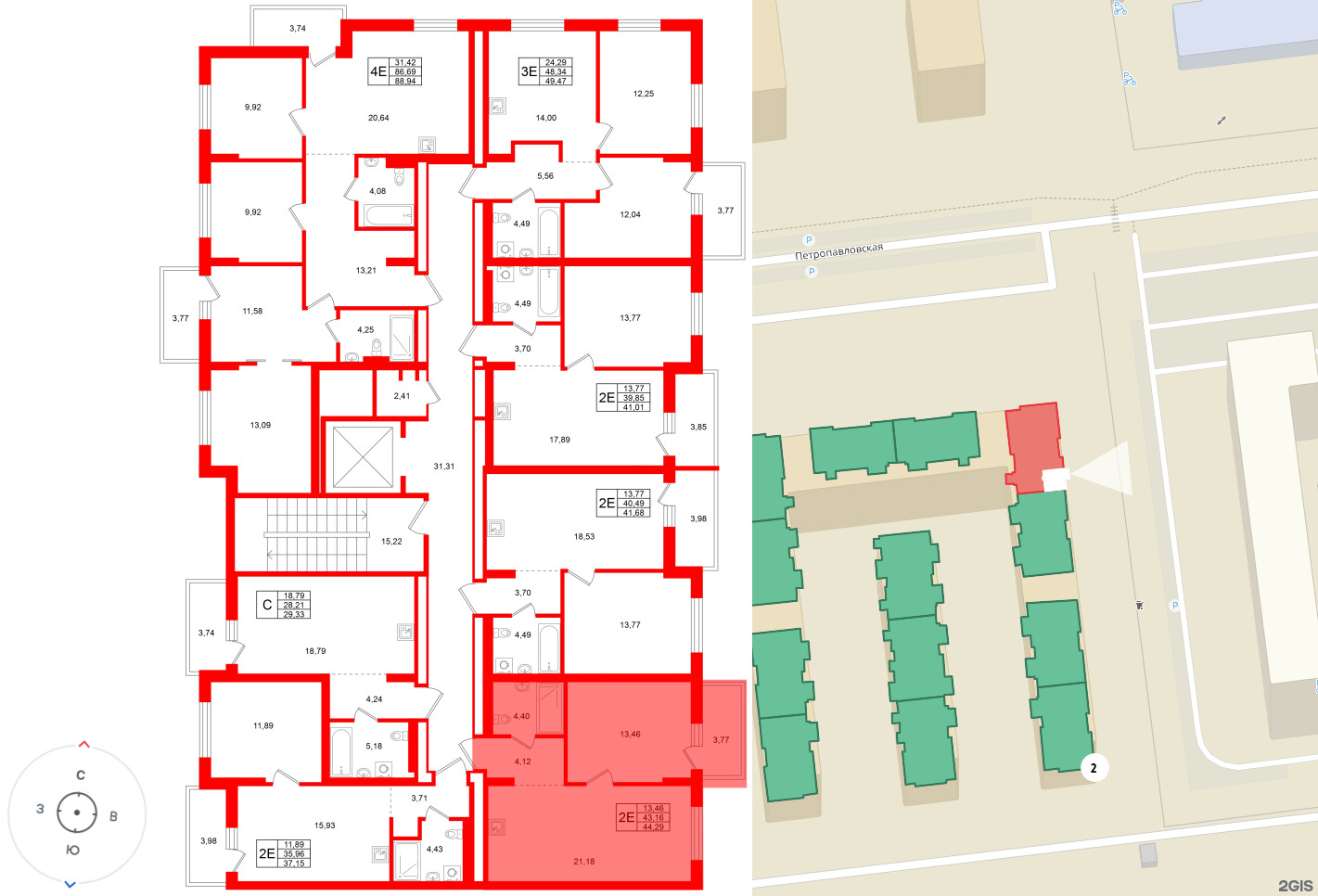 Квартира в ЖК «Брусника в Новоселье», 1 комнатная, 44.29 м², 7 этаж