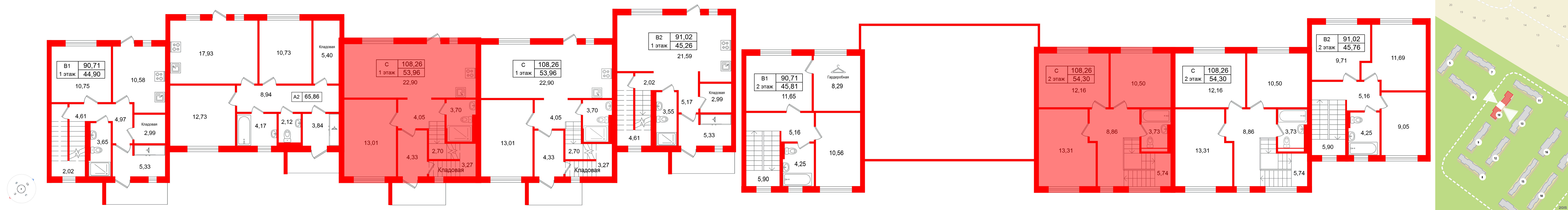 Квартира в ЖК СветЛО, 4 комнатная, 108.26 м², 1 этаж