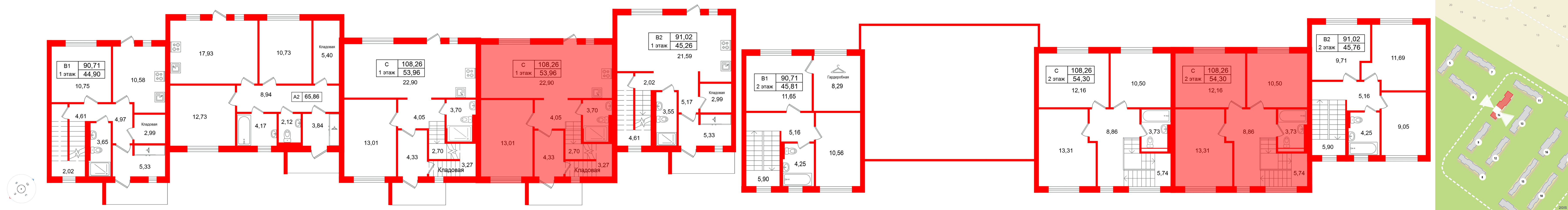 Квартира в ЖК СветЛО, 4 комнатная, 108.26 м², 1 этаж