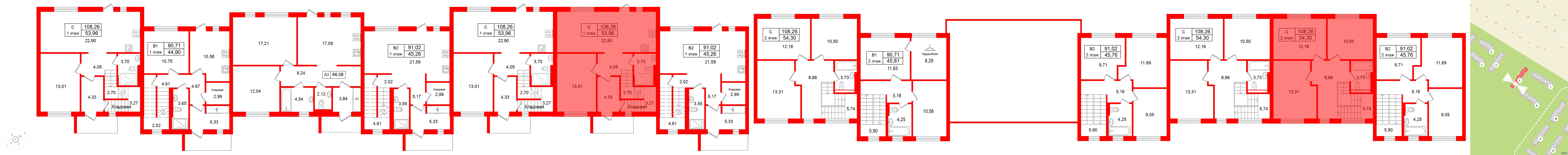 Квартира в ЖК СветЛО, 4 комнатная, 108.26 м², 1 этаж