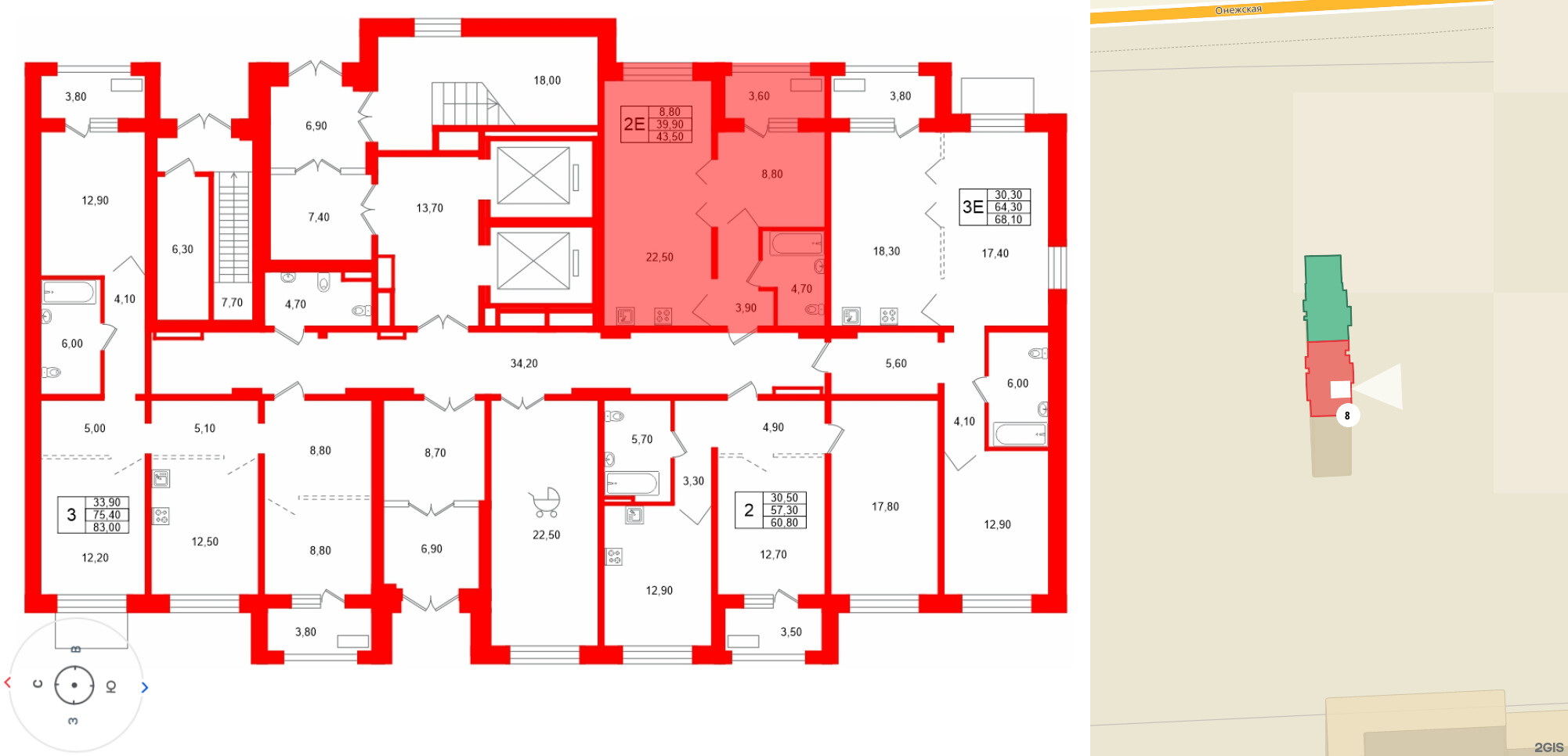 Квартира в ЖК Сибирь, 1 комнатная, 43.5 м², 1 этаж