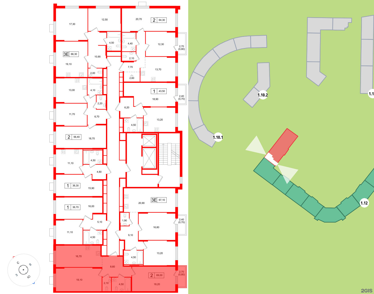 Квартира в ЖК «Ягодное Река Парк», 2 комнатная, 69 м², 7 этаж