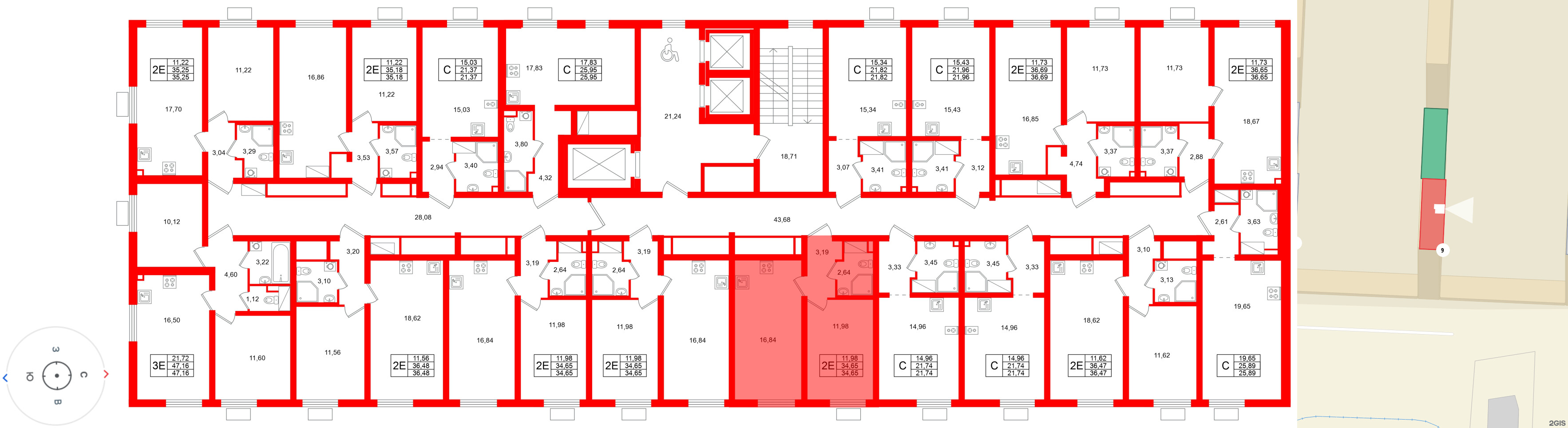 Квартира в ЖК «Морская миля», 1 комнатная, 34.65 м², 13 этаж