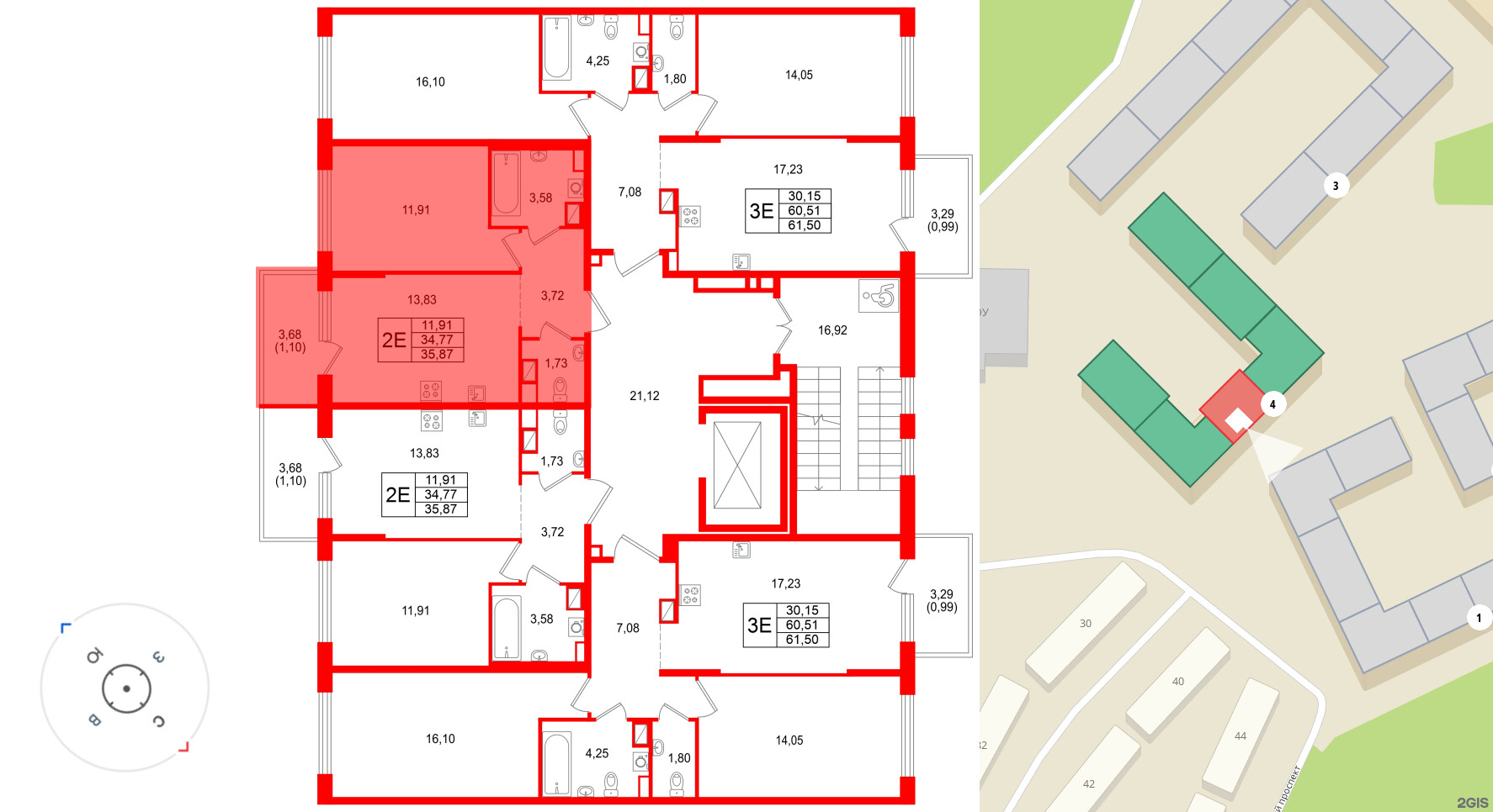 Квартира в ЖК «Охтинские высоты», 1 комнатная, 35.87 м², 3 этаж